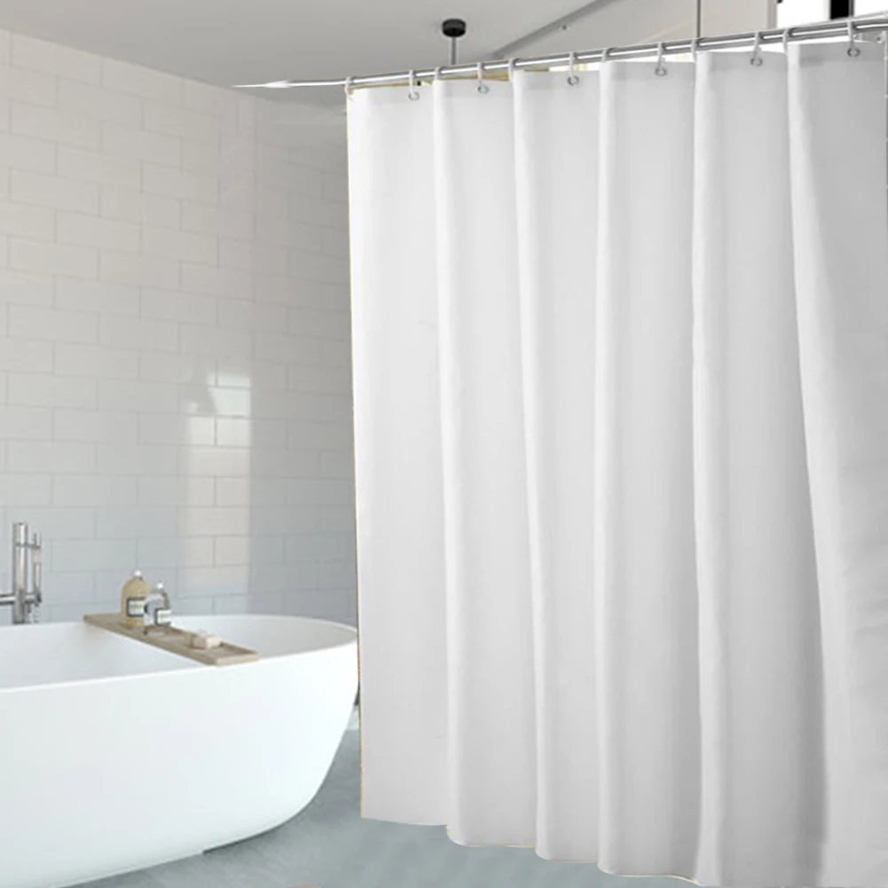 

Pure White Shower Curtain With 12pcs Curtain Hooks Waterproof Polyester Fabric Bathroom Curtains Bath Decor Machine Washable