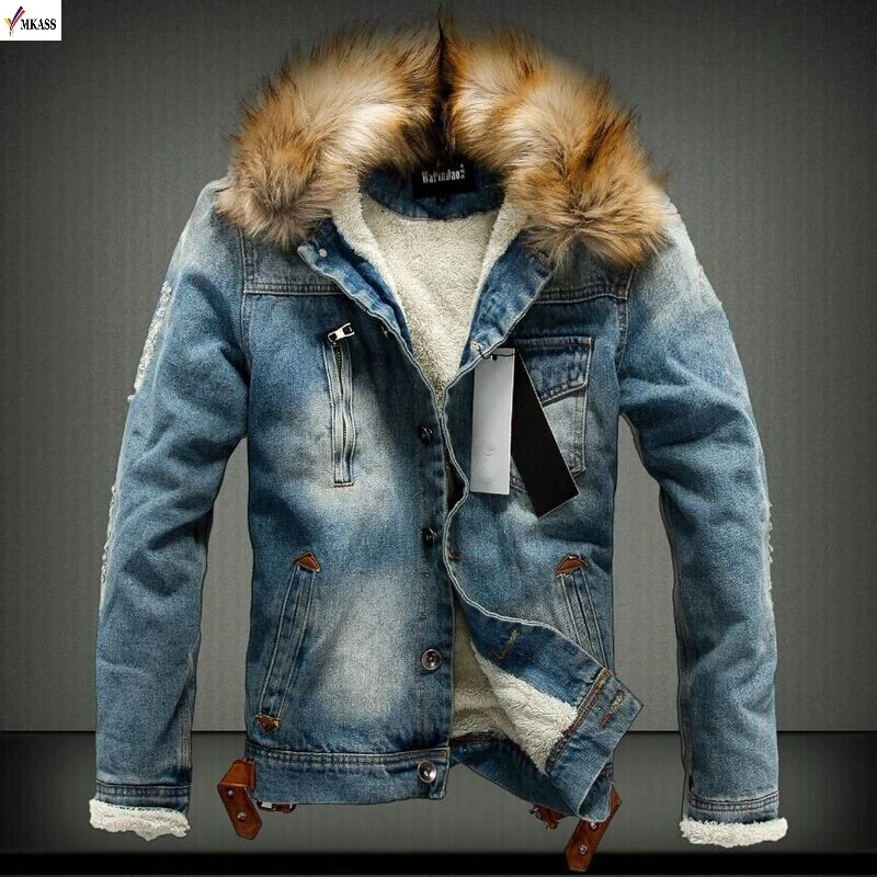 Весенне зимняя джинсовая куртка теплая новая мужская большая шерстяная