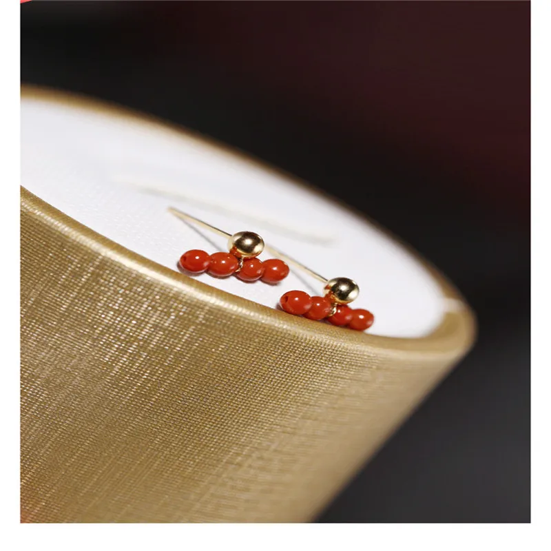 DAIMI Liangshan South Red Agate Earrings gemstones Women's Day Genuine Yellow 18K Gold Valentine's Gift | Украшения и