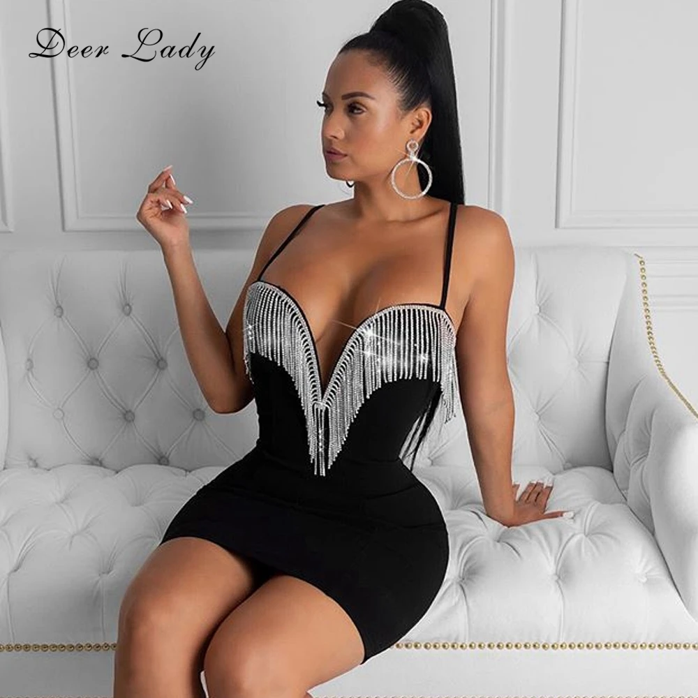 Женское облегающее платье с оленем Новое поступление 2019 кисточками и V образным