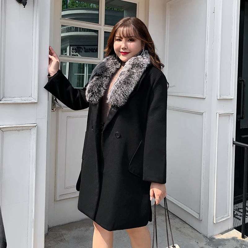 Толстые пальто женщин 2019 новое шерстяное натуральным лисьим мехом меховой