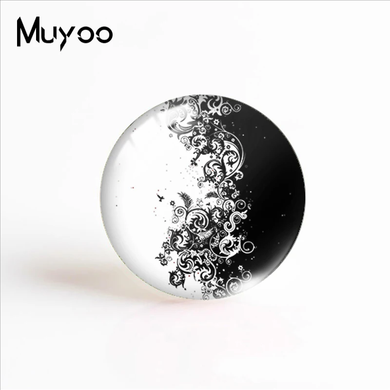 Новинка 2019 черный белый цветок фото стеклянный купольный кабошон круглые