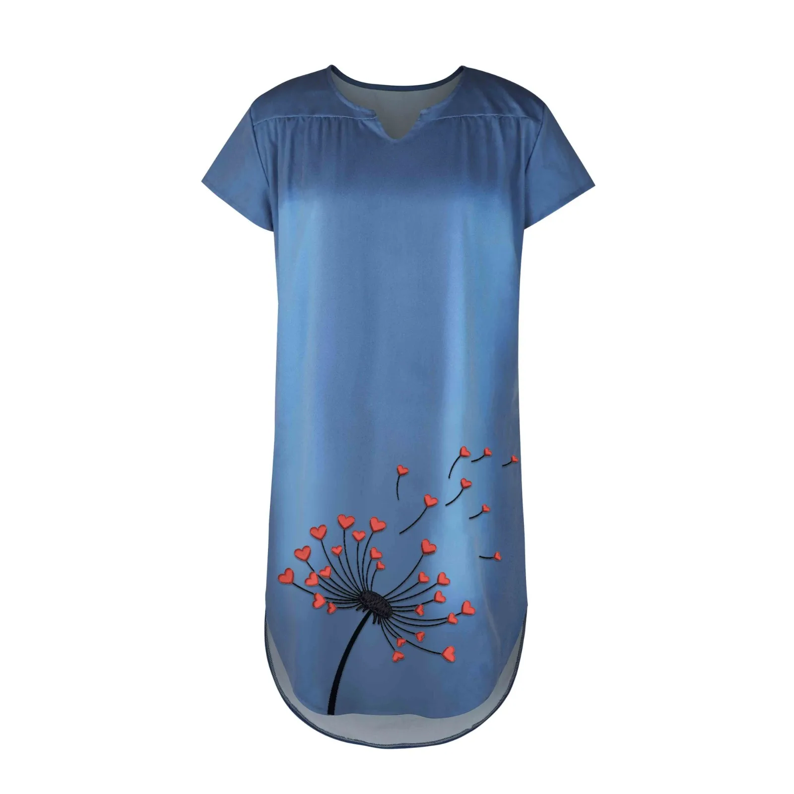 Женское джинсовое платье с коротким рукавом V-образным вырезом и асимметричным