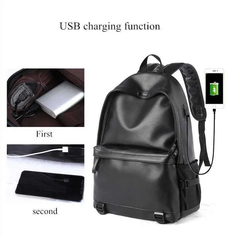 Мужской кожаный рюкзак с usb-зарядкой, противоугонная сумка, рюкзак Mochila, большой школьный рюкзак для мальчика, дорожная сумка, школьный рюкзак, черный рюкзак