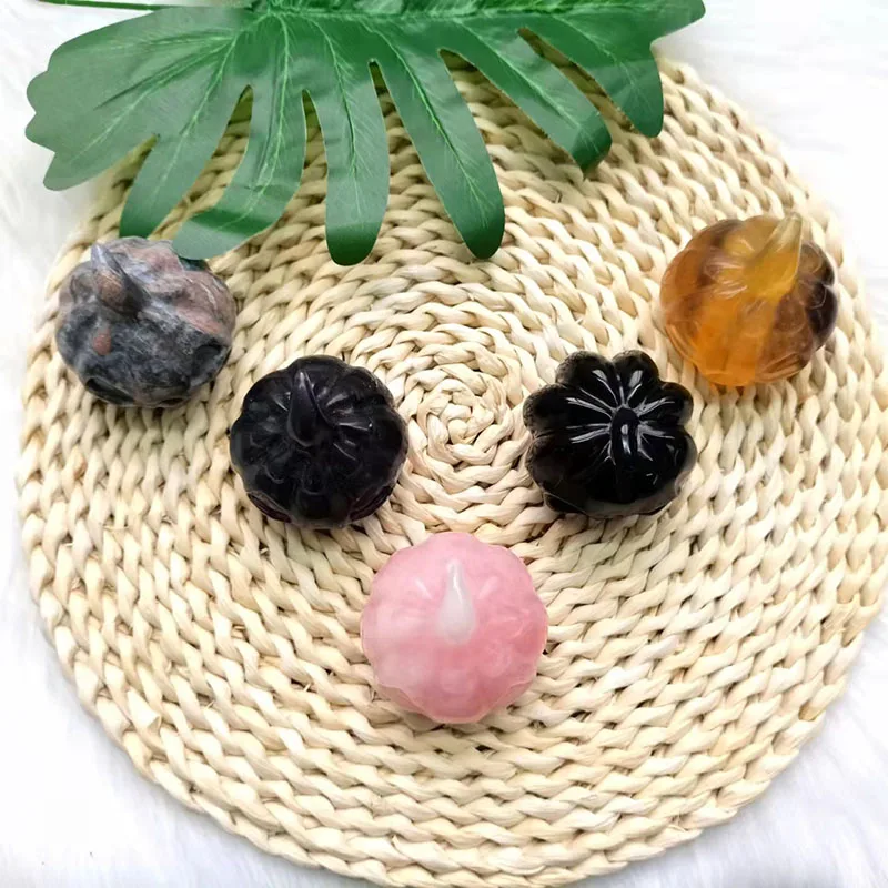 

Натуральный кровяной камень, ручная резьба, драгоценный камень на Хэллоуин, фонарь, искусственная Хрустальная Тыква для украшения SWJ