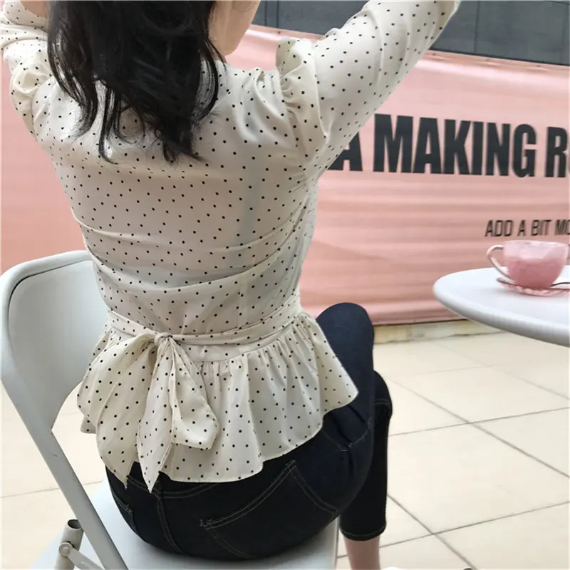 Hzirip Новый бежевый горошек Высокая уличная свободная талия Контролируемая