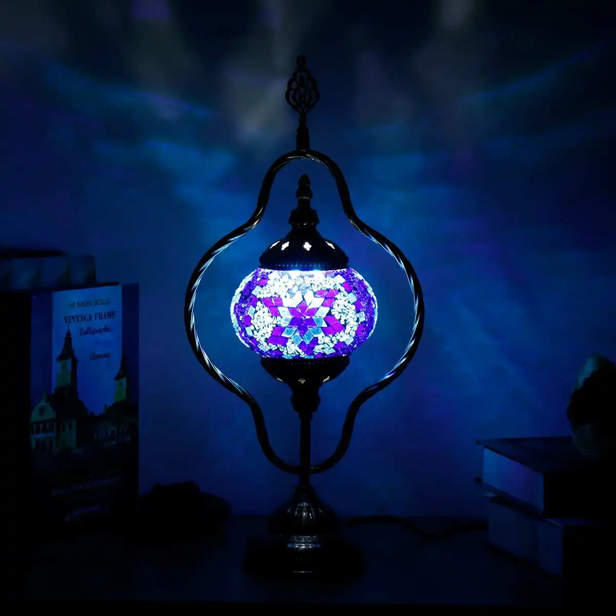 

E26 Retro Exotic Turkish Cafe lamp Stained Glass Block Table Lamps Decorative Bedside Bedroom Night Light Decoration