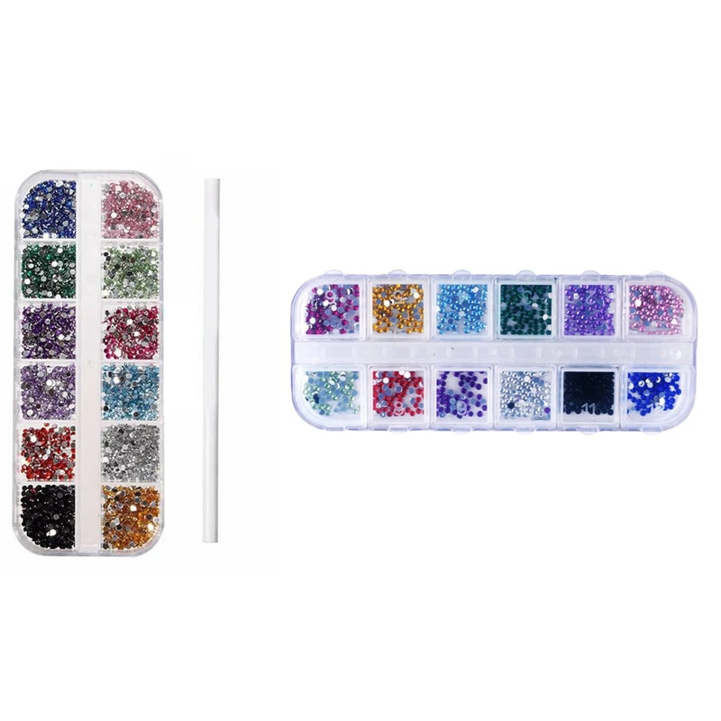 

1200Pcs Nail Art Rhinestones Glitters Acrylic Tips Wheel With 3000Pcs Acrylic 2Mm Rhinestones Gems Studs Nail Art Kit