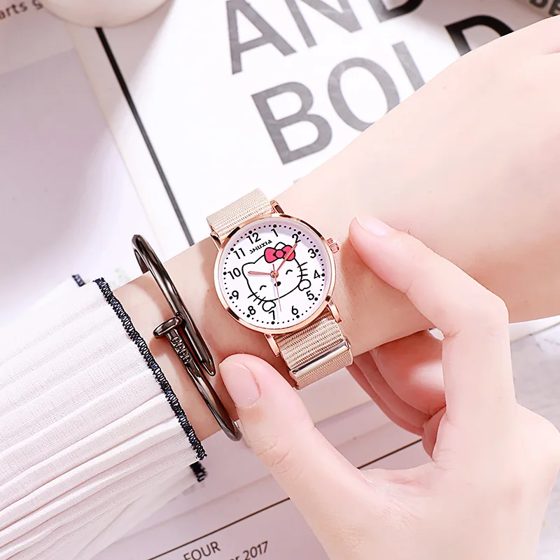 Женские модные детские часы с героями мультфильмов «hello Kitty», простые и свежие часы для школьников средней школы