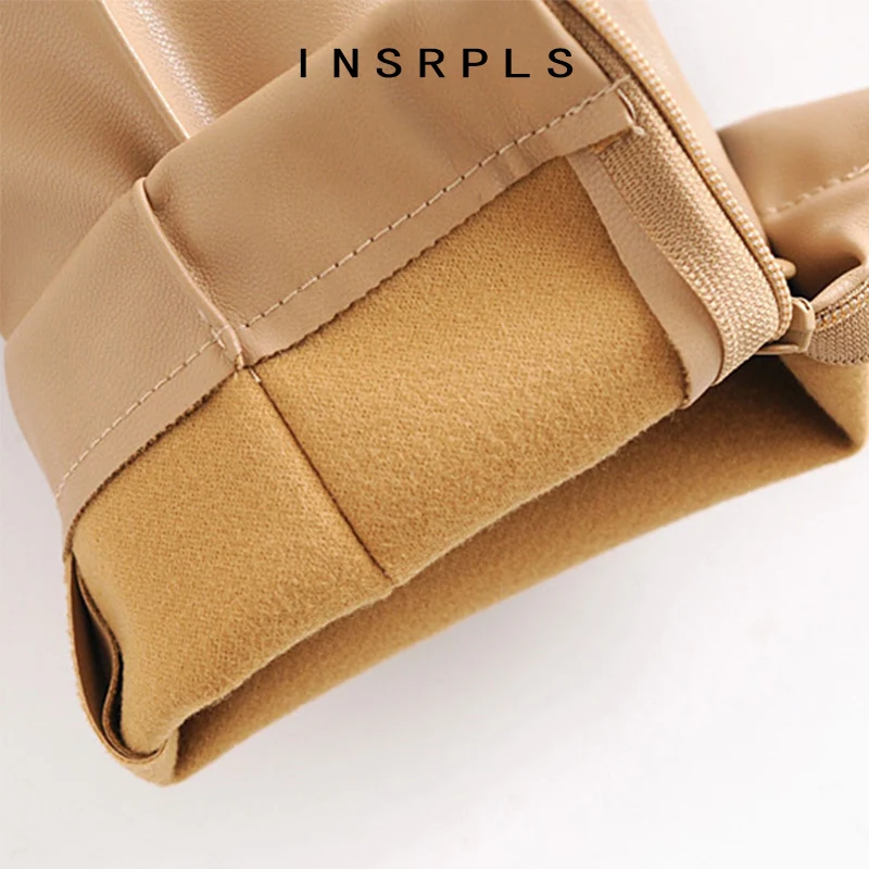 

INSRPLS Women Fashion Faux Leather Skinny Pants Vintage High Waist Side Zipper Female Ankle Trousers Mujer