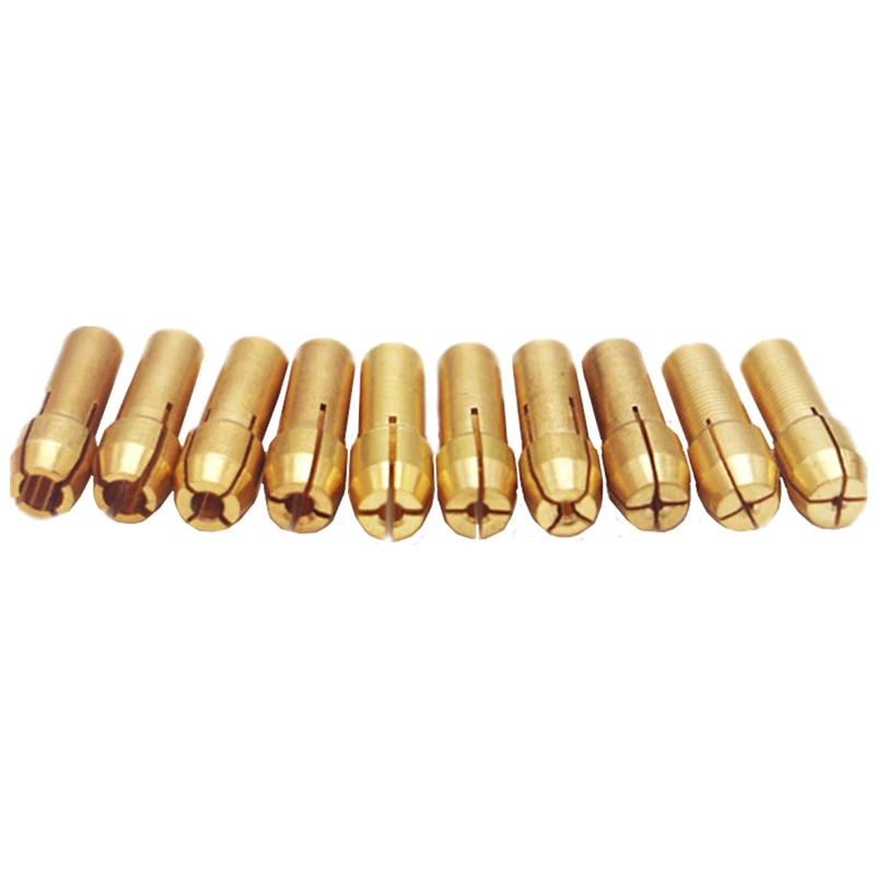 

0.5-3.2mm 10Pcs/Set Brass Drill Chuck Chuck 4.m Shank for Dremel Rotating Tool Gold