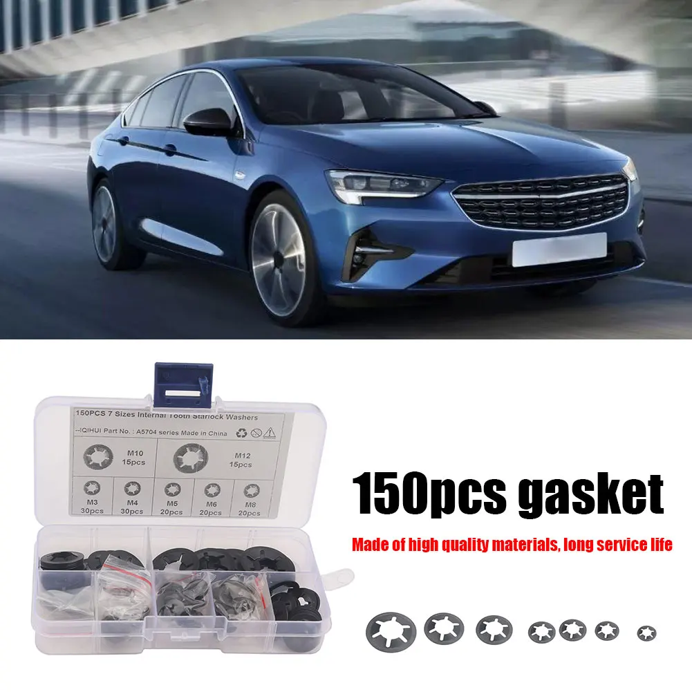 

150Pcs Flat Washer Gasket Assortment Kit Home Improvement Internal Star Lock Washers Assortment Kit 7 Sizes Push Locking