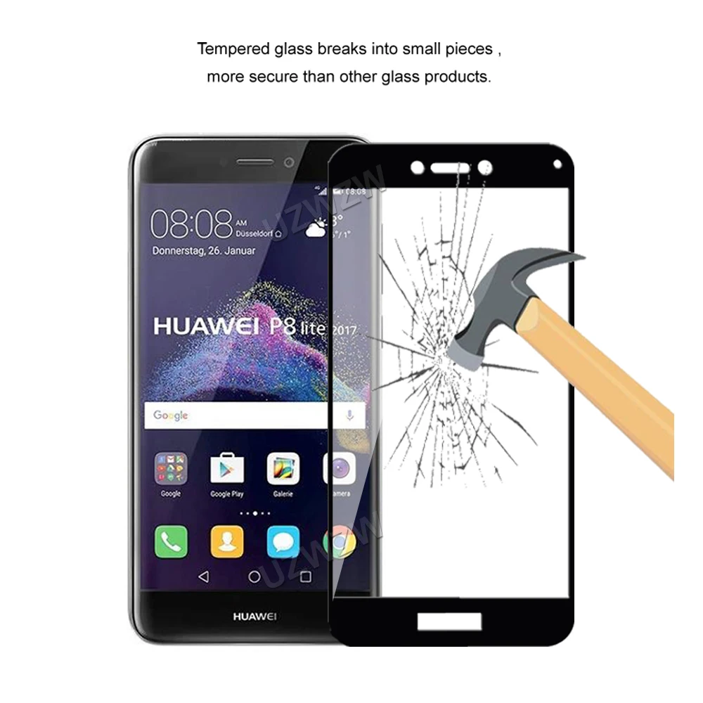 Для Huawei P8 Lite 2017 полное покрытие закаленное стекло Защита для экрана телефона