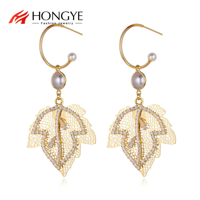 Женские серьги капельки с перламутром HONGYE богемные полыми листьями и жемчугом