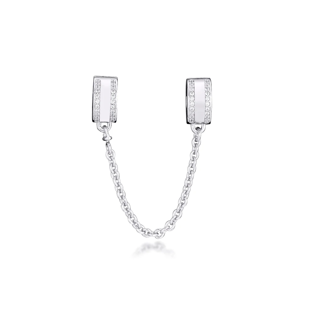 

Genuine 925 Sterling Silver Clear CZ Insignia Clip Safety Chain Charms Beads for Jewelry Making Fit Original Bracelet Berloques