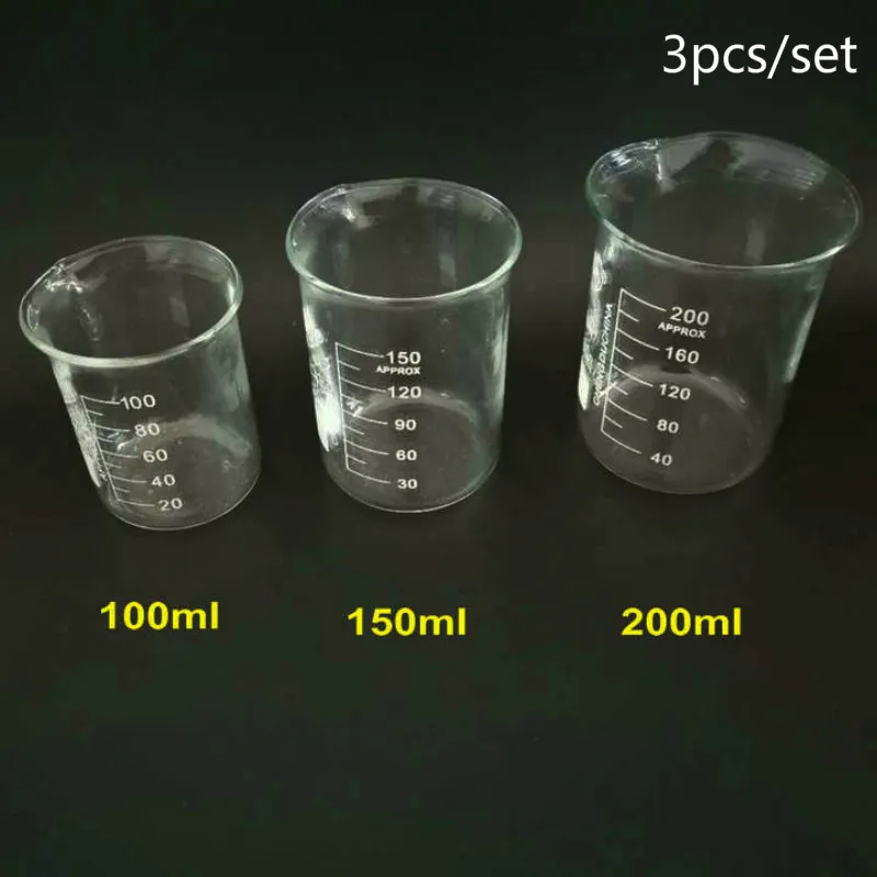 

Стеклянный стакан 3 шт./компл. 100/150/200 мл для лабораторных испытаний, мерный стакан, объемное стекло для лабораторных экспериментов