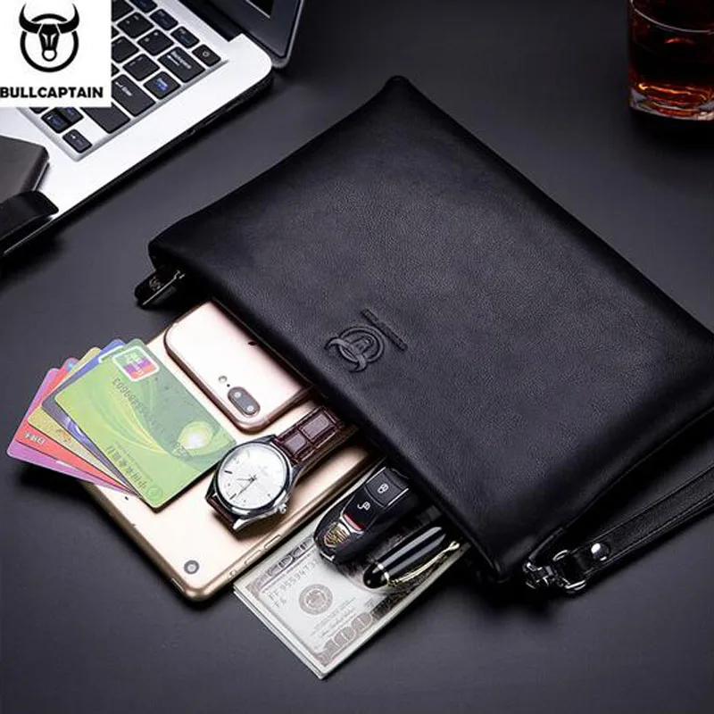 BULLCAPTAIN Unisex clutch bag wallet leather men bag Business  fashion men casual bag for  iPad Handbags Men Clutch Bag