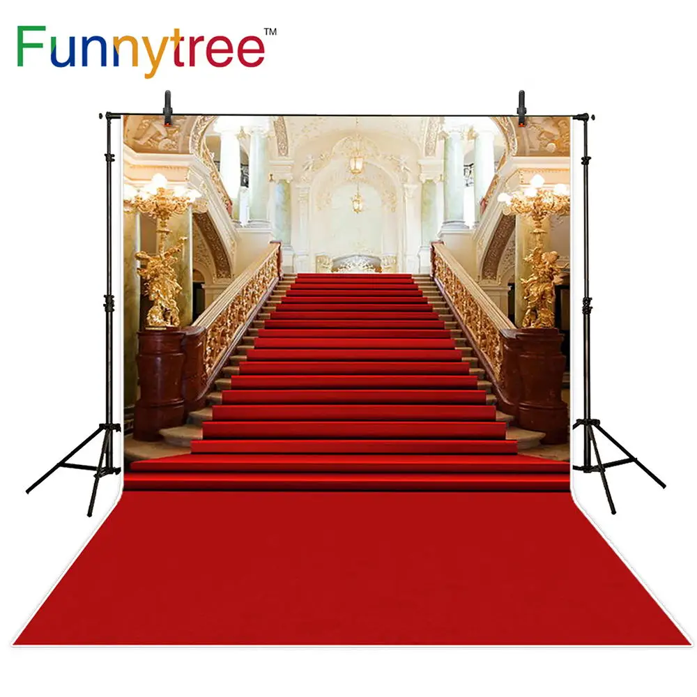 

Фон Funnytree для профессиональной свадебной фотосъемки, классический замок, красная ковровая дорожка, винтажная лестница, Фотофон для фотосту...