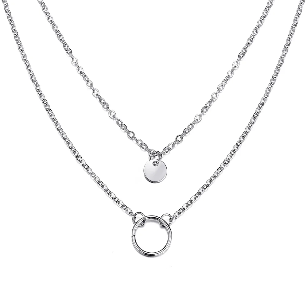 Sterling Silver Tiny Dot Neckwear Round Circle Necklace for Women
