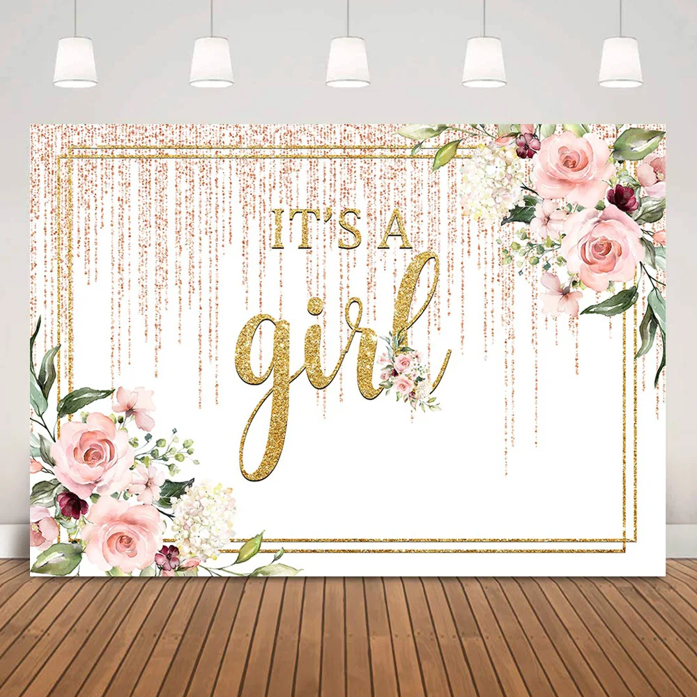 

Фон для фотосъемки с акварельными цветами It's a Girl Baby Shower