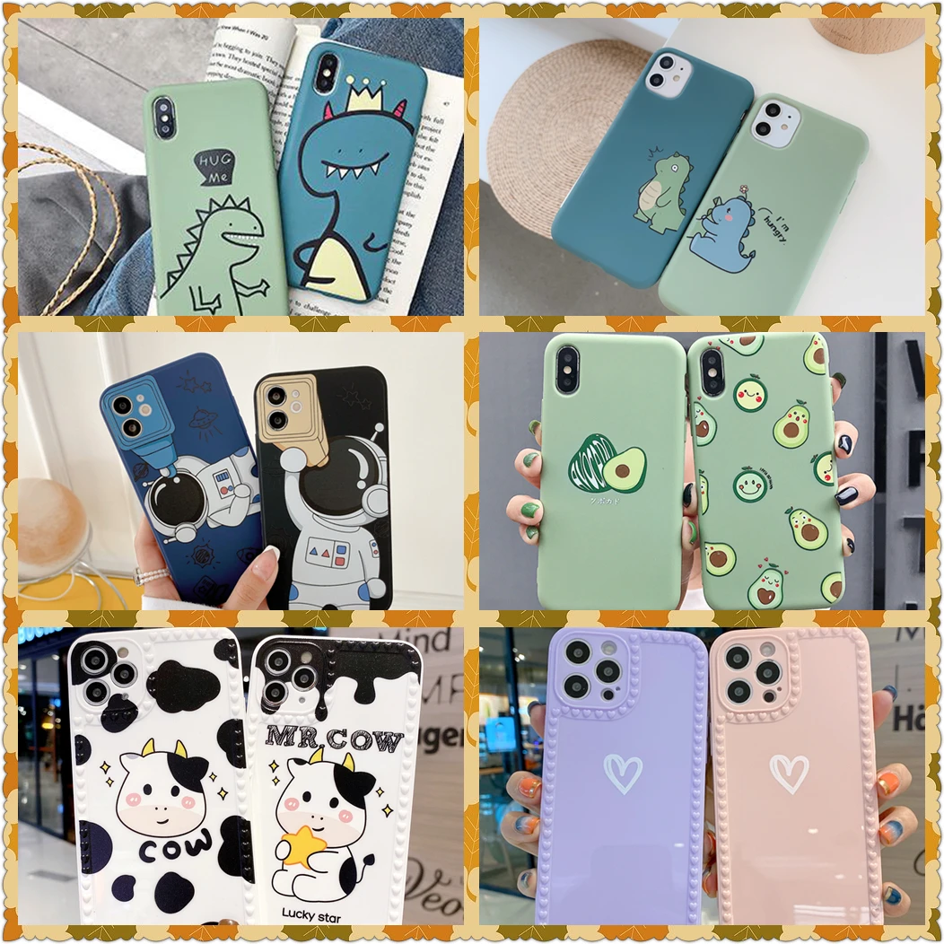 

Cartoon Lovely Dinosaur Soft Case For iPhone 11 12 Pro Max Mini 7 8 Plus XR X XS MAX Cute INS Minimalism Cover
