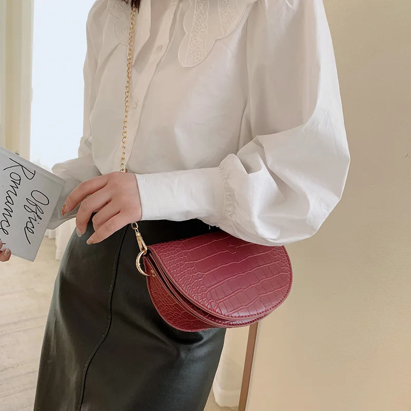 

Luxury Fashion Women Crossbody Bag Crocodile Semicircle Saddle Bags Soft Leather Shoulder Bags For Ladies Handbags Designer