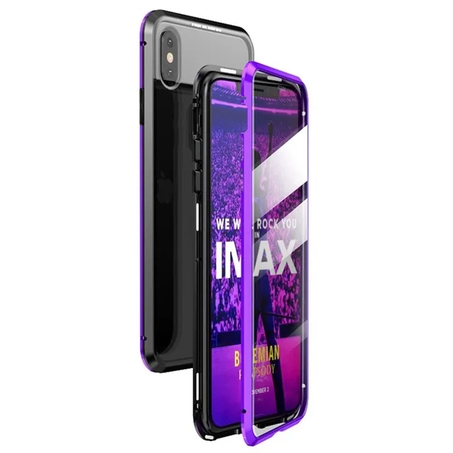 Black and Purple Магнитный металлический чехол для телефона iphone 11 pro с двойным боковым стеклом для iphone X XR XS MAX 7 6 8 6S plus 9H закаленное стекло - Цвет: Black and Purple
