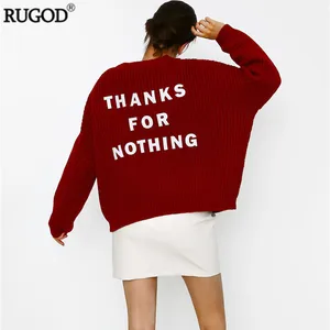 Новый кардиган RUGOD с вышитыми буквами, женский модный шикарный Универсальный свитер с открытым стежком, вязаное пальто, осенне-зимние кардиганы 2020