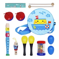m mbat toddlers music toys sounding toy orff instruments set harmonica sand hammer egg castanets wooden flute baby kids toys