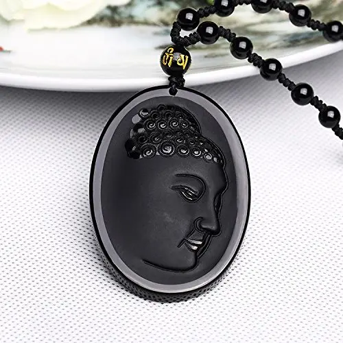 LETSFUN Fine Jewelry Hand Carved Natural Obsidian Sakyamuni Buddha A Necklace Pendant Free Shipping | Украшения и аксессуары