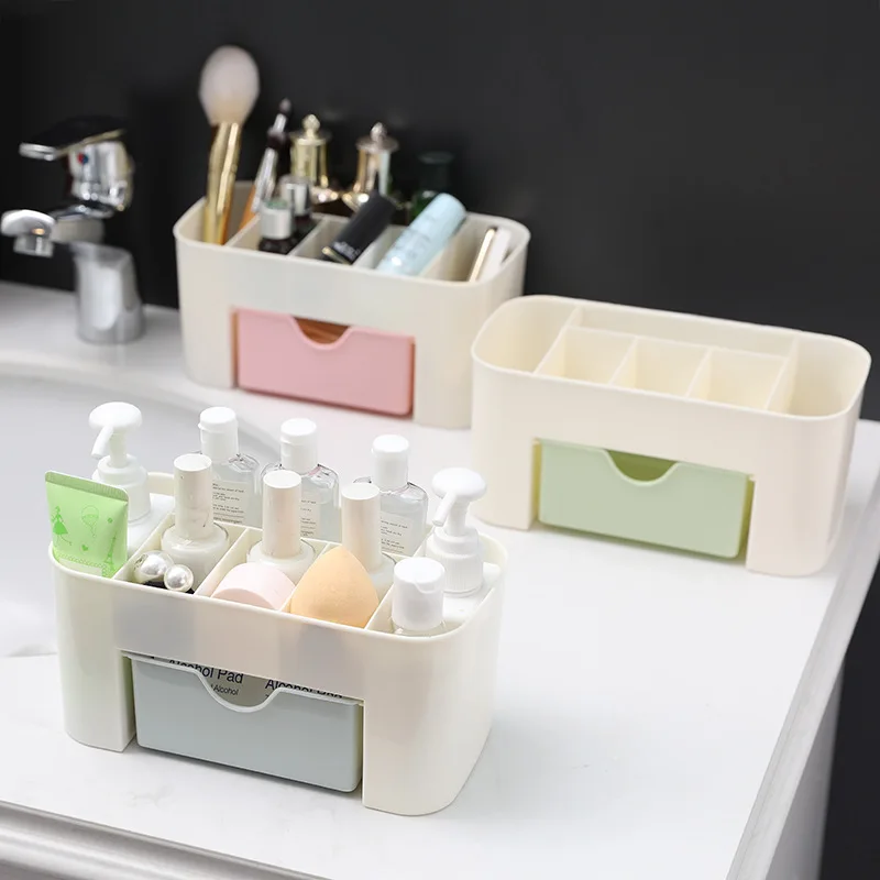 

Drawer Organizer Box Cosmetic Makeup Brushes Holder Box Desktop Jewelry Plastic Container Bathroom Skincare Organizer
