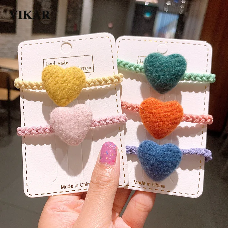 

Girls Cute Felt Love Elastic Hair Band Scrunchie Women Sweet Hairball Ponytail Holder Hair Rope Rubber Band Hair Accessories