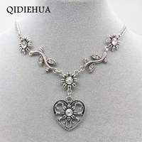qidiehua vintage silver collar necklace women heart edelweiss short chain necklace jewelry oktoberfest couste choker necklace