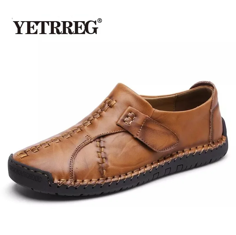 

VANCAT 2018 New Handmade Comfortable Casual Shoes Loafers Men Shoes Quality Split Leather Men Flats Shoes Moccasins Shoes