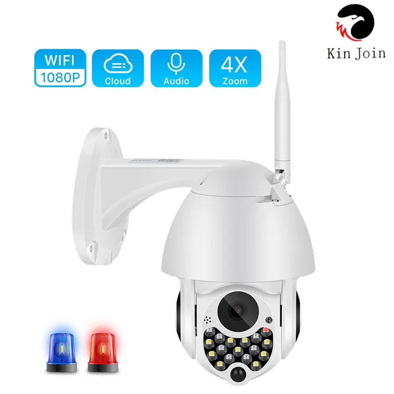 1080P открытый Wifi PTZ Камера с Сирена светильник автоматическое слежение за wi fi