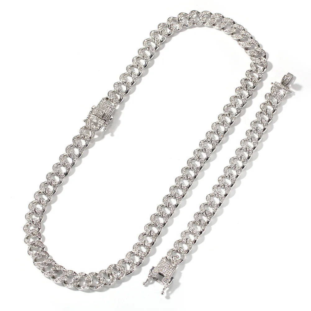 

2021 European And American Hot Selling 13mm Cuban Necklace Bracelet Suit Men Hip Hop Rap Jewelry Cross Border E-commerce Source