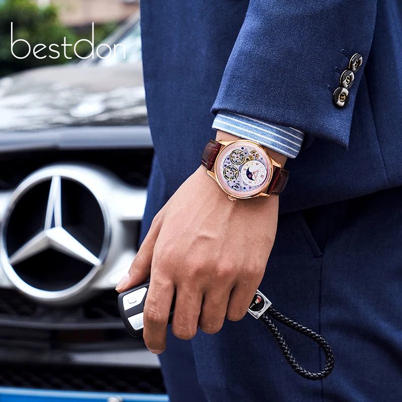 Двойной скелет MoonPhase швейцарские роскошные брендовые механические часы для мужчин полностью стальные водонепроницаемые автоматические мужские часы reloj montre