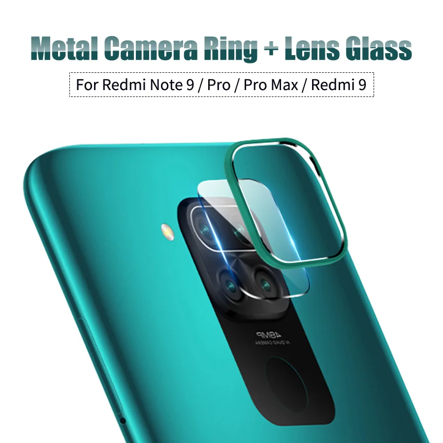 Закаленное стекло для объектива камеры с металлическим кольцом Xiaomi Redmi Note 9 Pro
