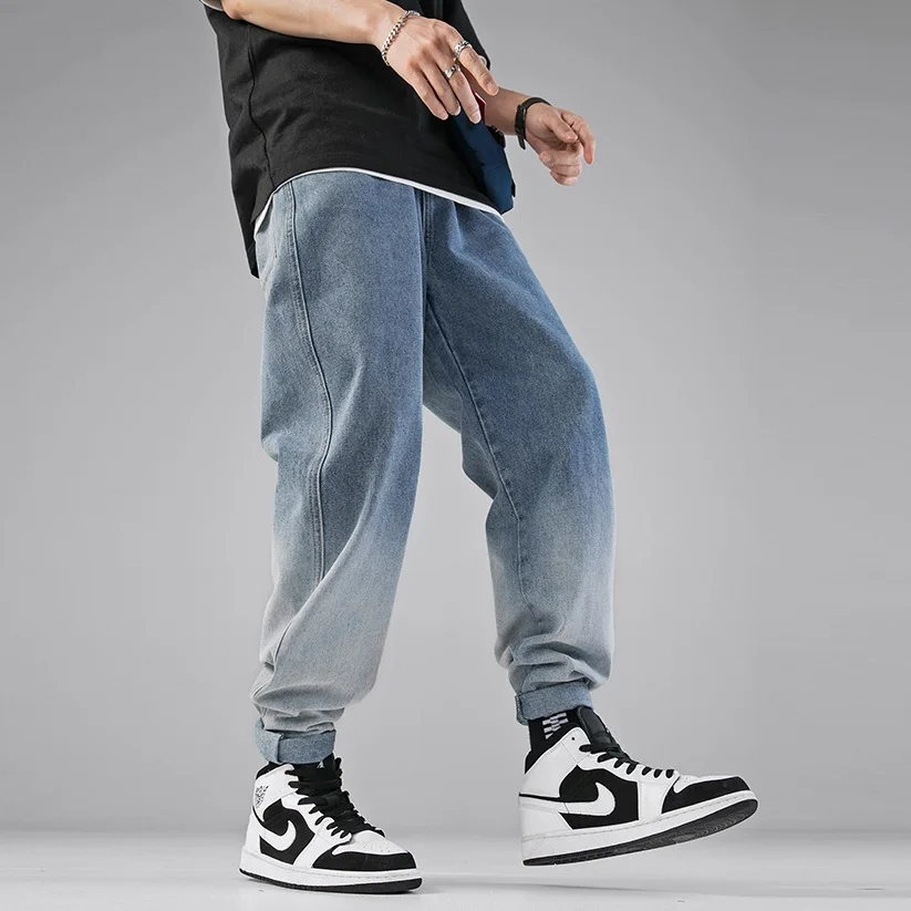 Джинсы мужские с широкими штанинами Модные свободные повседневные брюки
