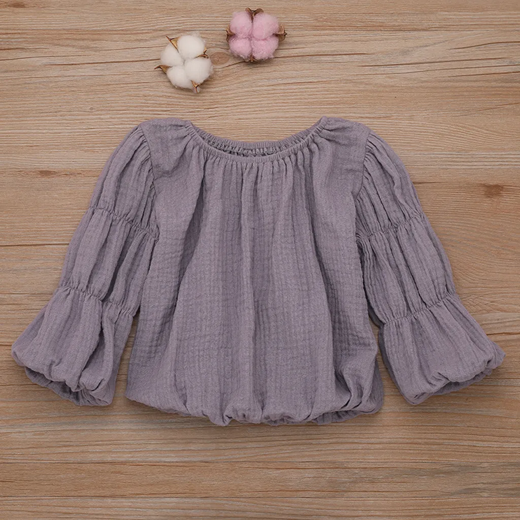 Baby Boy Girl T-shirt Toddler Kids Clothes Solid Puff Sleeve T shirt Tops Clothes Spring Autumn Children Girls Outfits