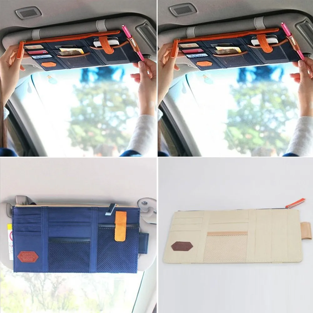 

PU Car Sun Visor Pocket Organizer Pouch Bag Card Pen Glasses Storage Holder Multifunctional Sunshade Storage Board