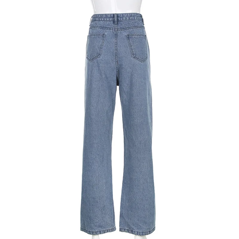 

Butterfly Pattern Baggy Denim Pants Women Korean Fashion High Waist Wide Leg Straight Trousers Casual Loose Plus Size Streetwear
