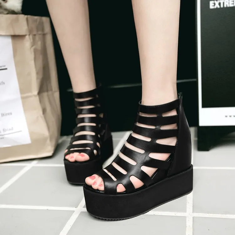 Сандалии на танкетке для женщин босоножки высокая подошва молния спине