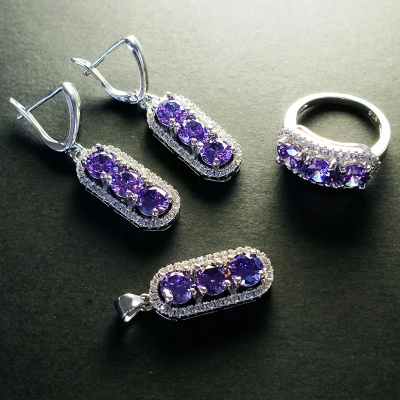 Bague Ringen, геометрическое серебро 925, ювелирные наборы для женщин, сапфир, рубин, аметист, изумруд, кольцо с камнями, серьги, ожерелье, вечерние