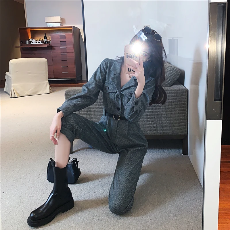 OCEANLOVE Jumpsuits Women Solid Autumn Winter Cargo Korean Vintage Streetwear Bodysuit High Waist Loose Combinaison Femme |