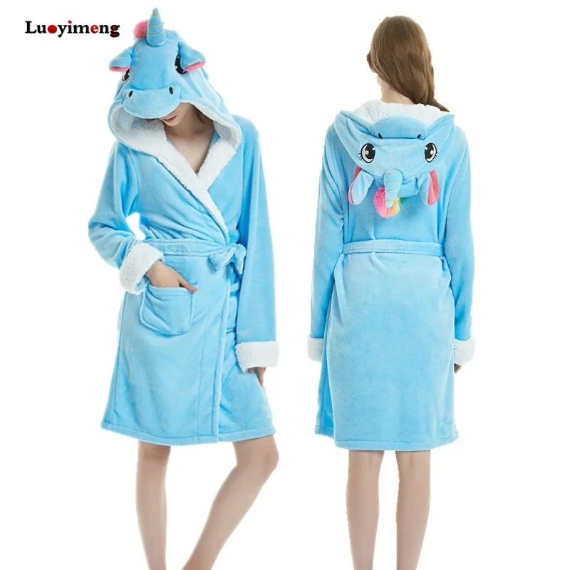 

Adults Animal Flannel Bath Robe Sleepwear Women Men Bathrobe Nightgown Thick Warm Robe Winter Unisex Panda Unicorn Plush Pajamas