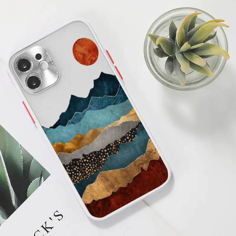 

Mountain Marble Moon Phone Case For iPhone 12 11 Mini Pro XR XS Max 7 8 Plus X Matte transparent White Back Cover