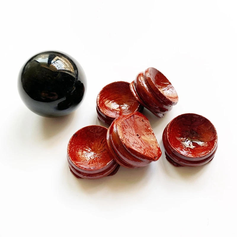 

Natural Wood Stand Round Sphere Ball Stone Stand Base Decoration Plate Carved Wooden Craft 2pcs