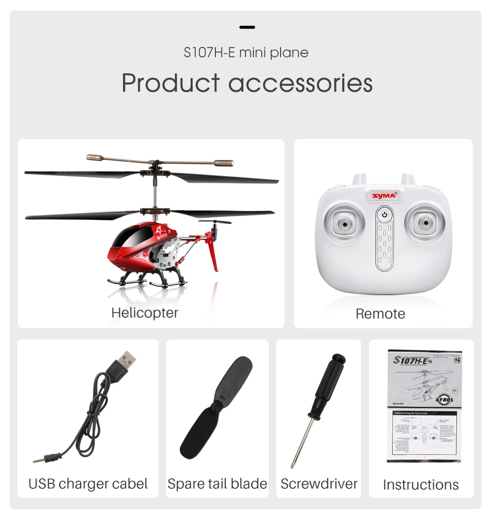 Syma S107H-E, металлический мини-Дрон, один ключ, радиоуправляемые вертолеты для детей, взрослые игрушки, уличный Забавный Дрон, 2,4 ГГц, пульт дистанционного управления