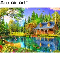 2022 new arrival green spring montain tree flowers lake 5d diamond painting landscape full drill rhinestone mosaic for sale